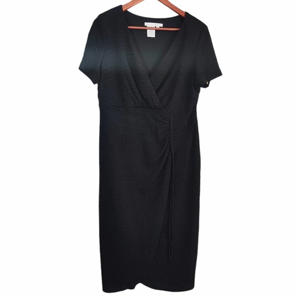 Maggy London size 16 black v neck dress textured - Picture 1 of 11